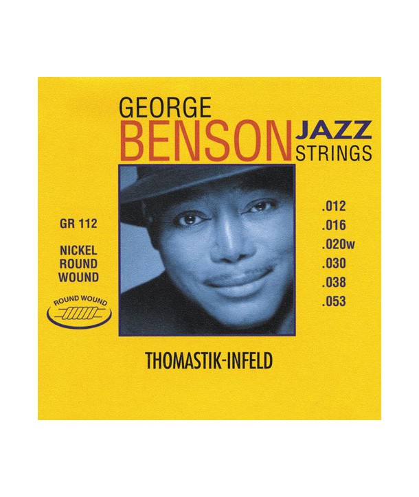 Jeu de cordes électriques George Benson Jazz Filé rond Médium light plat 12-53