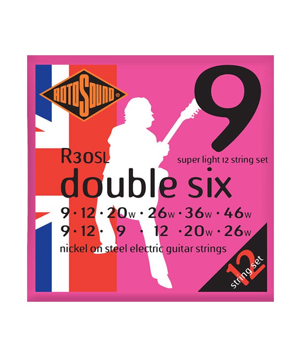 12 E-Gitarren Saiten Roto Double Six Super-Light Nickel 9-46