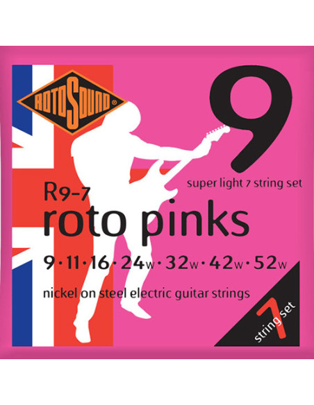 Jeu de 7 cordes électriques Roto Pinks Super Light Nickel 9-52