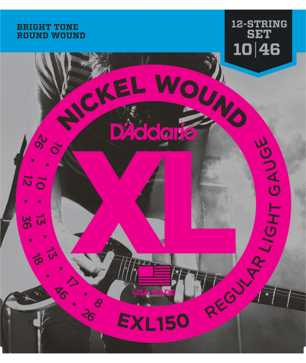 Jeu de 12 Cordes électriques Nickel Wound Regular-light 10-46 filé rond
