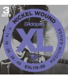Pack de 3 jeux de Cordes électriques Nickel Wound Blues/Jazz Rock 11-49 filé rond nickel