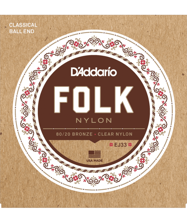 Jeu de cordes classique NYLON EJ33 à boules - nylon clair, bronze 80/20 - tension Normale