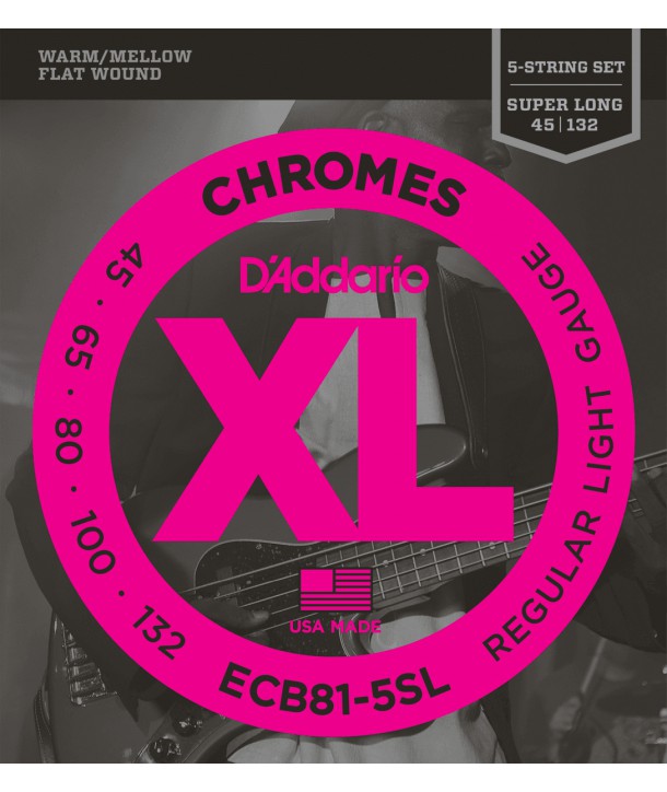 Jeu de cordes basse chrome file plat 5 cordes soft 45-132 Super Long Scale