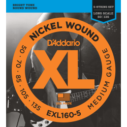 Jeu de 5 cordes Basse XL Medium 50-135 filé rond nickel