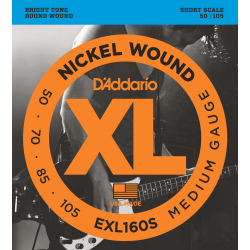 Jeu de cordes Basse XL Medium 50-105 filé rond nickel Short scale