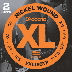 Pack de 2 jeux de cordes Basse XL Medium 50-105 filé rond nickel