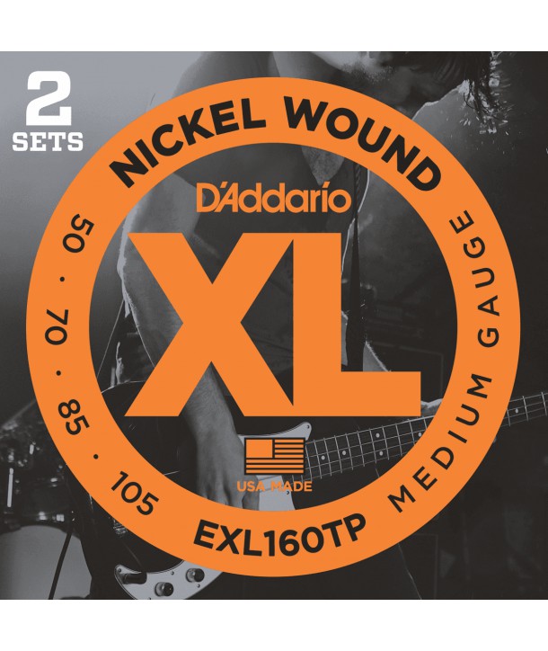 Pack de 2 jeux de cordes Basse XL Medium 50-105 filé rond nickel Short scale