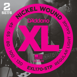 Pack 2 jeux de 5 cordes Basse XL Soft 45-130 filé rond nickel