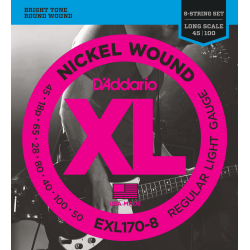 Jeu de 8 cordes Basse XL Soft 45-100 filé rond nickel