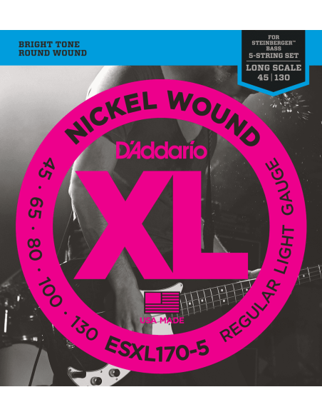 Jeu de 5 cordes Basse XL Double boule 45-130 filé rond nickel