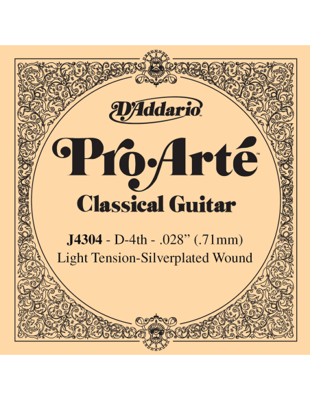 Corde à l'unité Ré Pro-Arté Filé cuivre plaqué argent Tension normale