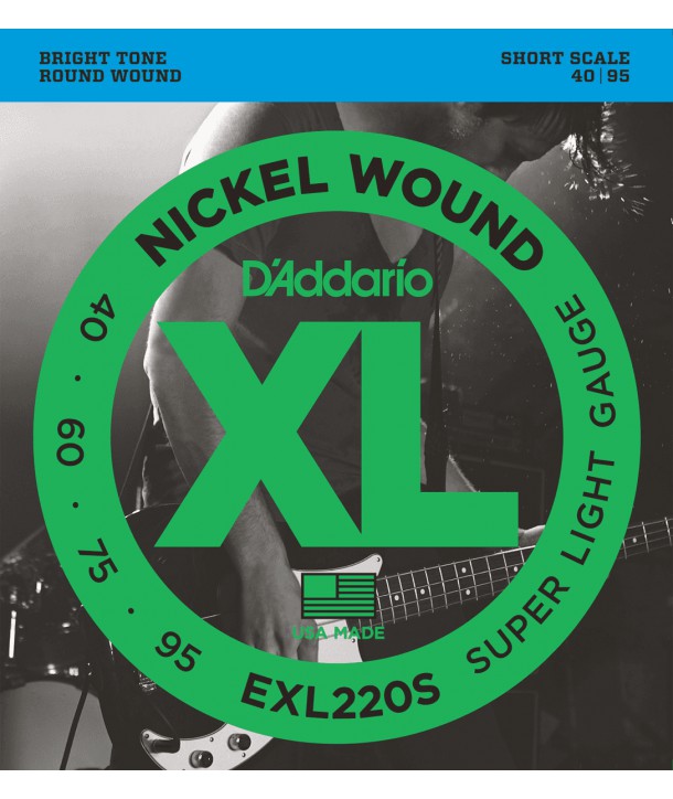 Jeu de cordes Basse XL Super light 40-95 filé rond nickel Short scale