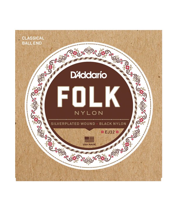 Jeu de cordes classiques à boules Folk Nylon noir et plaqué argent Tension normale