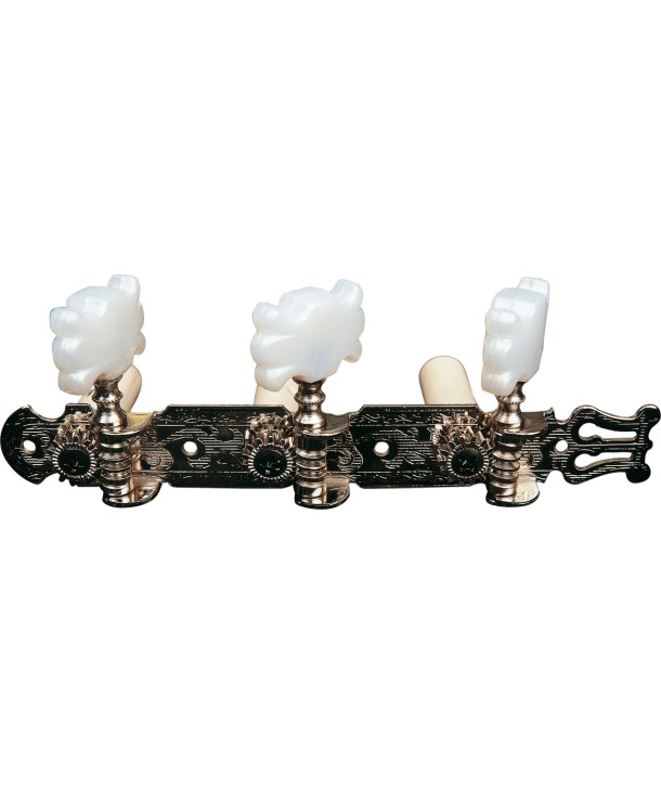 3-on-Plate Tuners - Nickel and Pearly buttons for Classical guitar