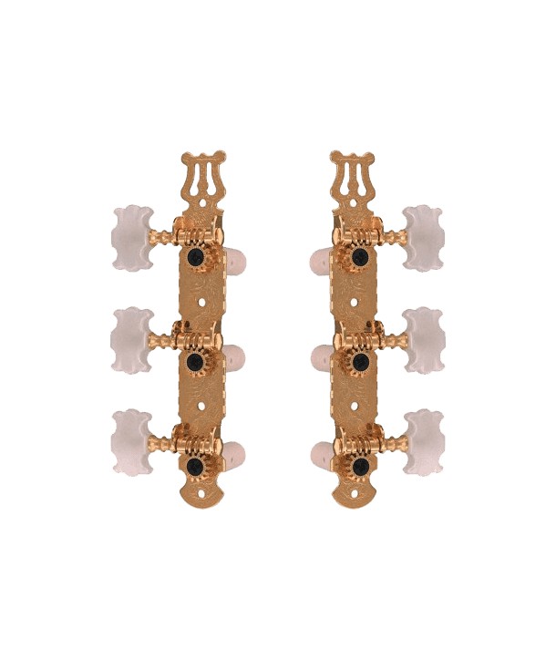 3-on-Plate Tuners - Gold and Pearly buttons for Classical guitar