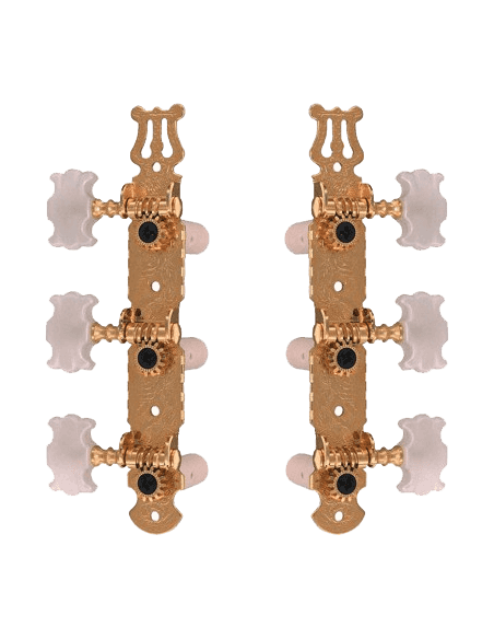 Platine Lyre dorée avec boutons nacrés pour guitare classique