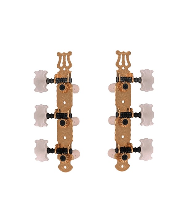 3-on-Plate Tuners - Gold and Pearly buttons for Classical guitar
