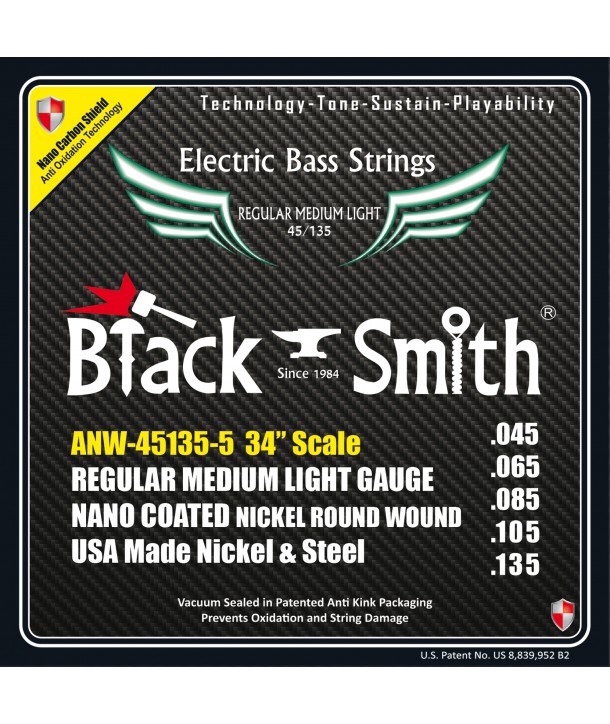 Juego de 5 cuerdas para Bajo AOT Coated Nickel Regular medium light 45-135 Long scale