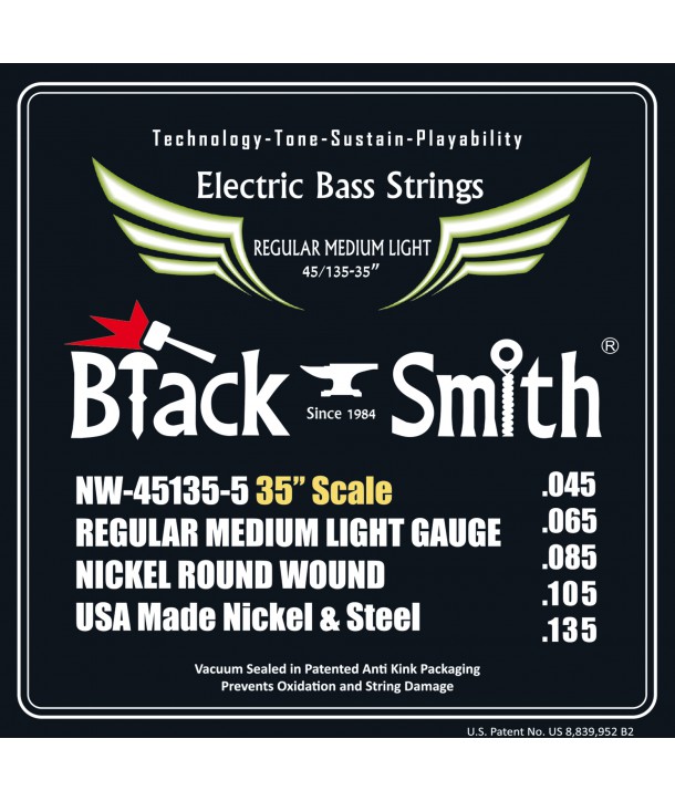 Jeu de 5 cordes Basse Filé rond Nickel Regular medium light 45-135 Super long scale
