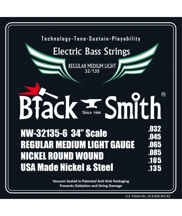 Juego de 6 cuerdas para Bajo Nickel round wound Regular medium light 32-135 Long scale