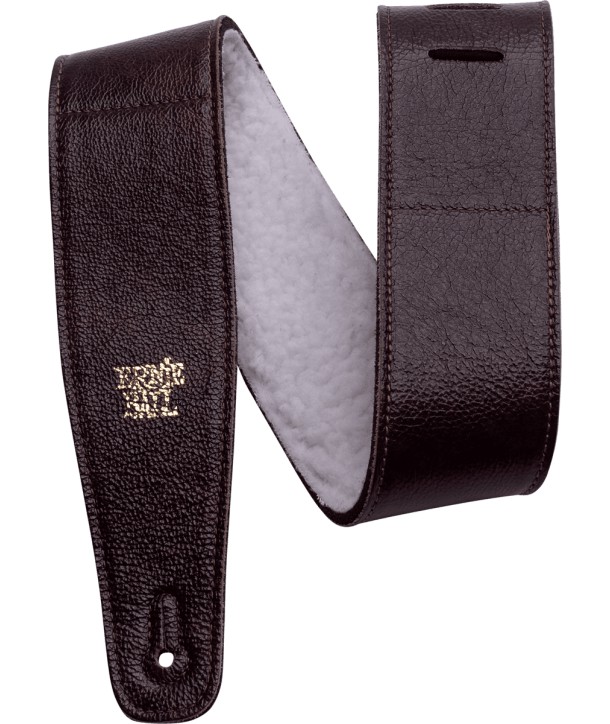 Italian leather comfort Ernie Ball strap with fur padding brown