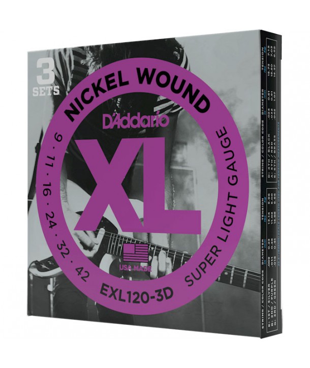 Pack de 3 jeux de Cordes électriques Nickel Wound Super-Light 9-42 filé rond nickel