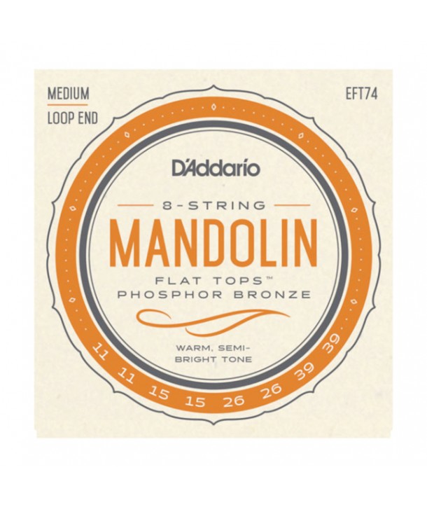 Jeu de 8 cordes pour Mandoline filé plat Flat Tops en Phosphore Bronze Medium 11-39