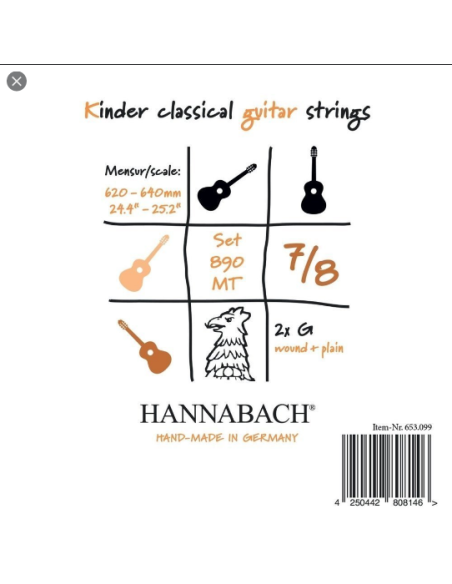 Cordes Guitare Cassique Série 890 Guitare Enfant 7/8 Diapason: 62-64CM