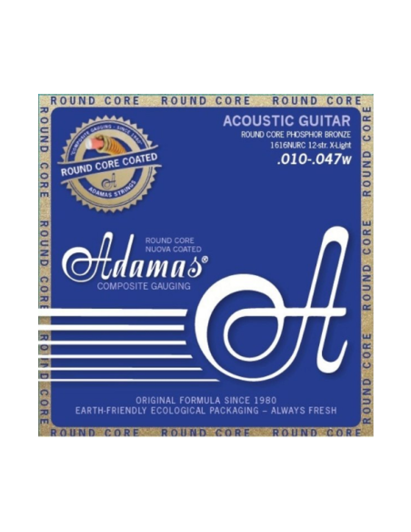 Jeu de cordes pour guitare acoustique Adamas Nuova Phosphor bronze Coated réedition tension Légère Réedition historique 12 Corde