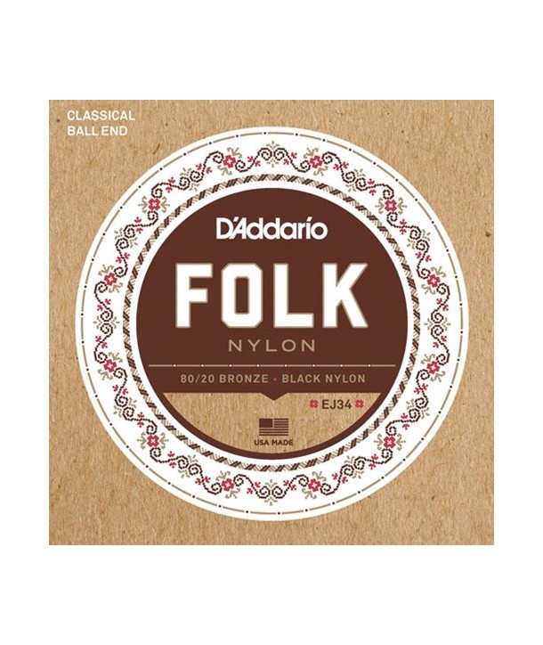 Jeu de cordes classique NYLON EJ34 à boules - nylon noir, bronze 80/20 - tension Normale